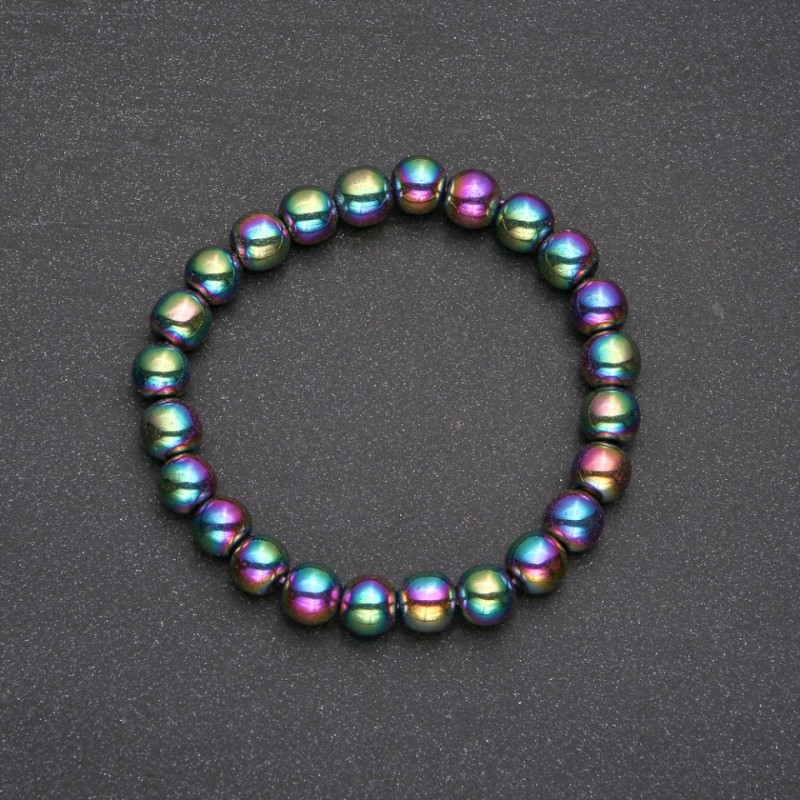 Hematite Bracelet with Coating, Smooth Bead, Diameter 8(+-)mm, Length 18cm on Elastic