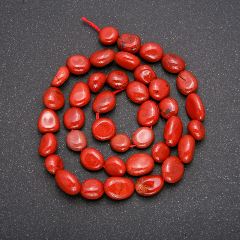 Natural Red Jasper Beads on a Strand, Tumbled, Diameter 8-12mm +-, Length 39cm+