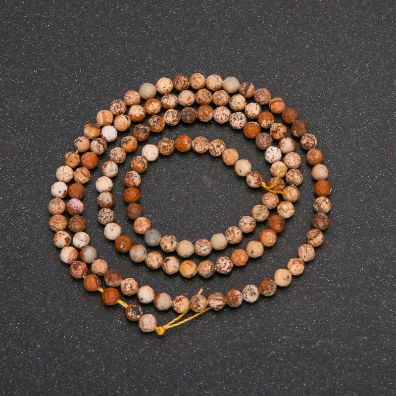 Picture Jasper Beads on a Strand, Faceted Round, d+-3mm, Length 39cm