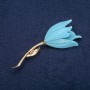 Brooch Flower with Blue Enamel, Gold-toned Metal 30×72mm