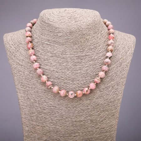 Rhodochrosite Natural Stone Necklace, Smooth Round Beads, Diameter 8mm, Length 45cm
