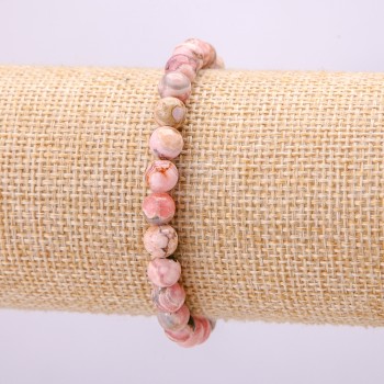 Rhodochrosite Natural Stone Bracelet, Smooth Round Beads, Diameter 6.5mm, Length 18cm