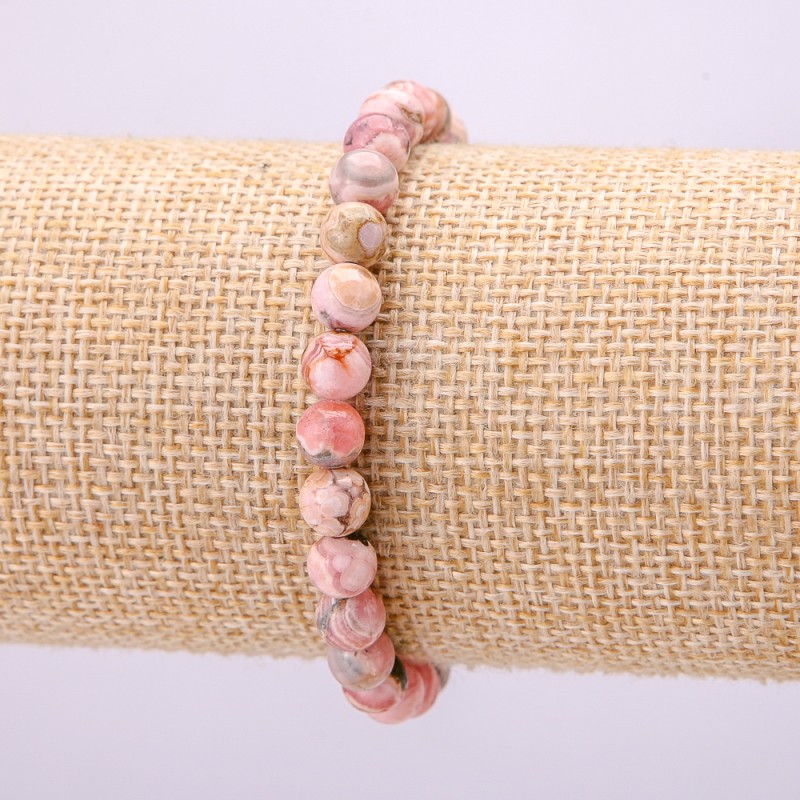Rhodochrosite Natural Stone Bracelet, Smooth Round Beads, Diameter 6.5mm, Length 18cm