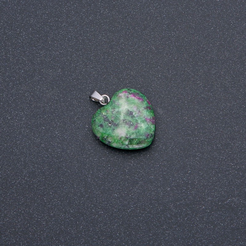 Heart Pendant Natural Stone Zoisite 19x19x26mm (+/-)