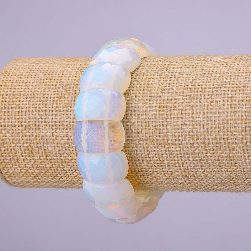 Moonstone Elastic Bracelet, Faceted Link, diameter 20x12mm, length 18cm