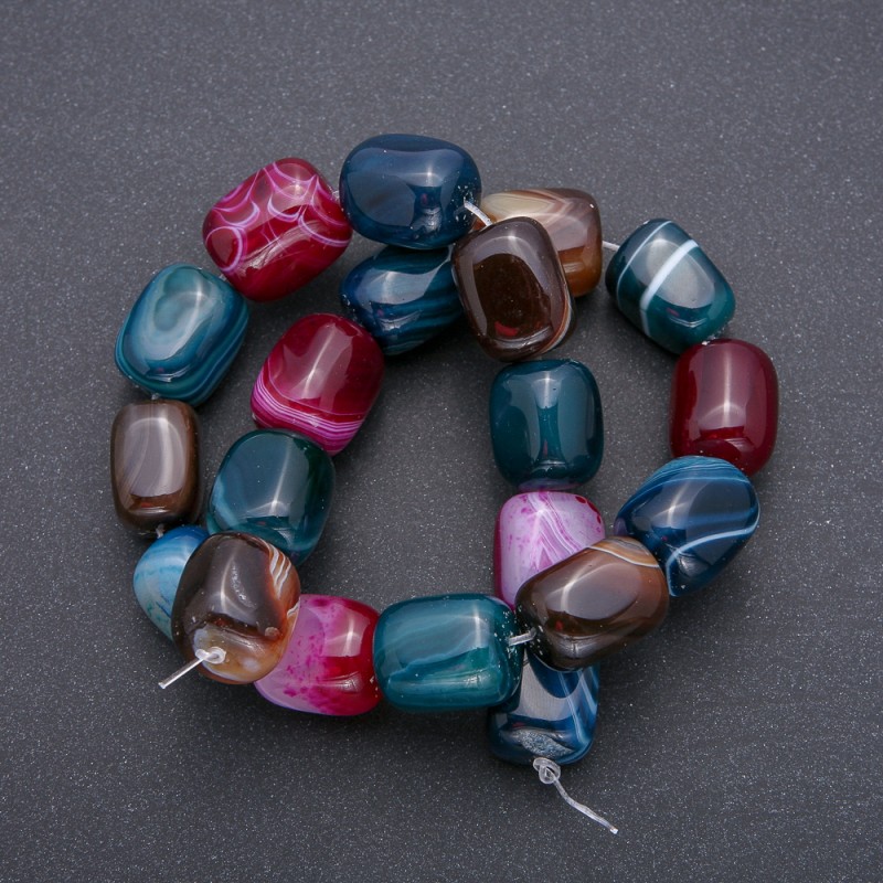 Multicolour Natural Agate Beads on Fishing Line, Tumbled Bar Shape, diameter 20x15mm, length 38cm (+-)