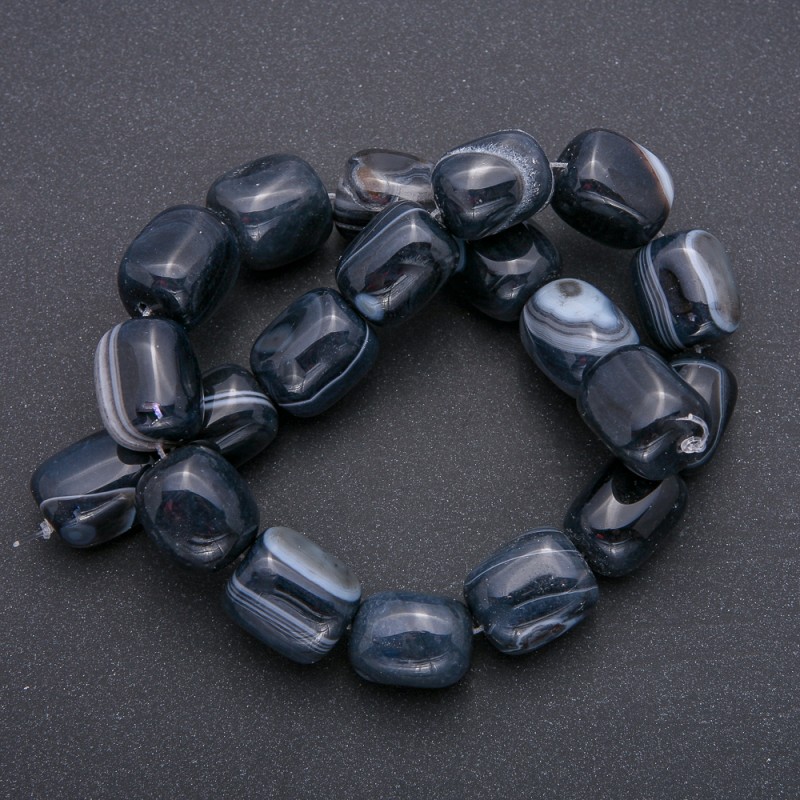 Natural Stone Beads on Fishing Line, Agate Tumbled Bar, diameter 20x15mm, length 38cm (+/-)