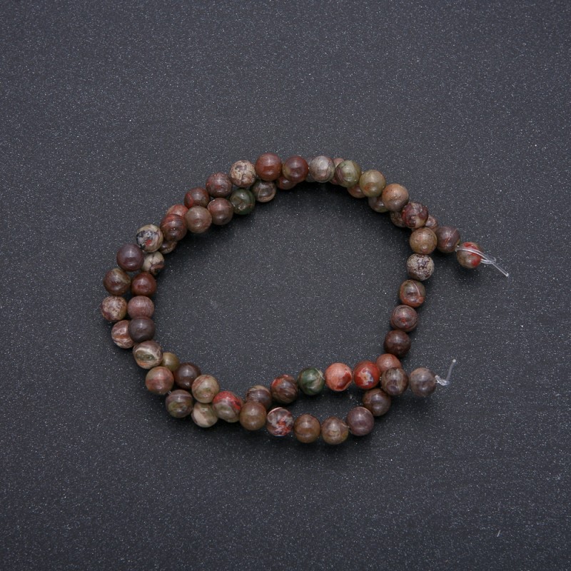 Natural Picasso Jasper Beads on Fishing Line, Smooth Round, diameter 6mm, length 38cm (+/-)