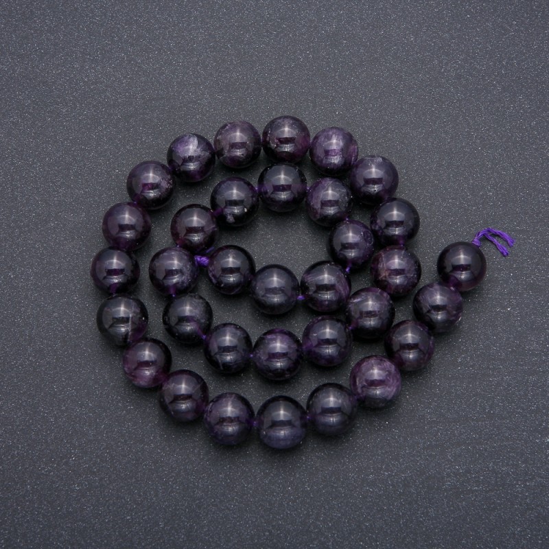 Natural Amethyst Beads on Thread, Smooth Round, diameter 12mm, length 39cm (+/-)