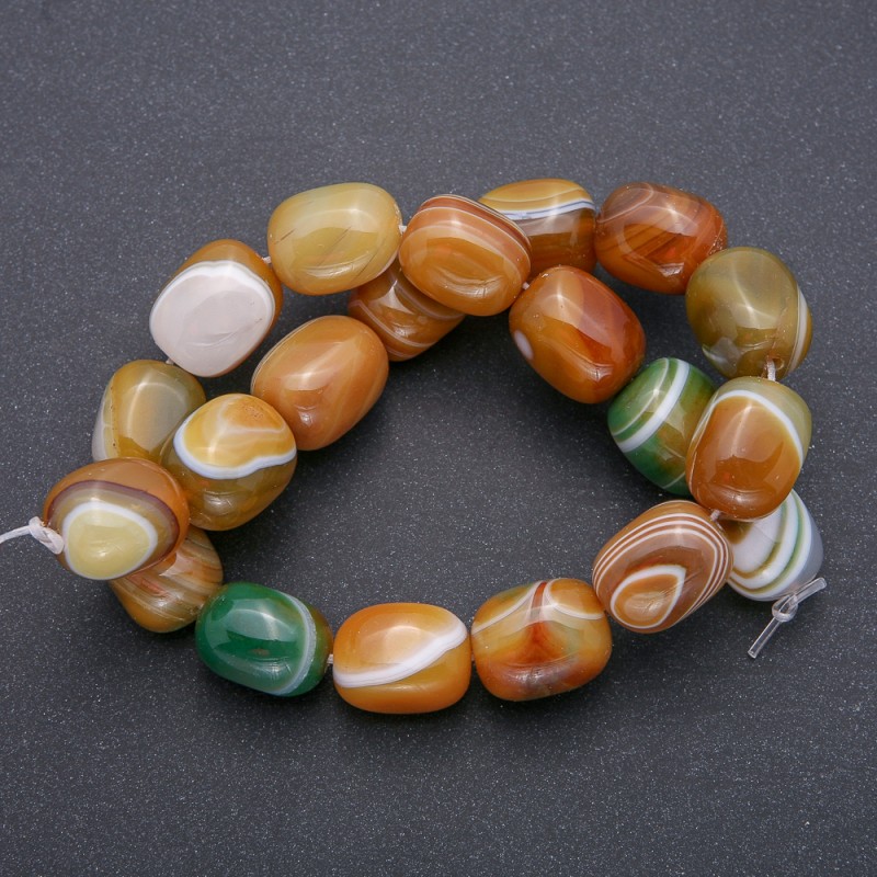 Natural Stone Agate Beads on Fishing Line, Tumbled Bar, diameter 19x15mm, length 38cm (+/-)