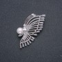 Xuping Rhodium Brooch with Pearl, diameter 8mm +/-, White Stones and Rhinestones, 50x25mm +