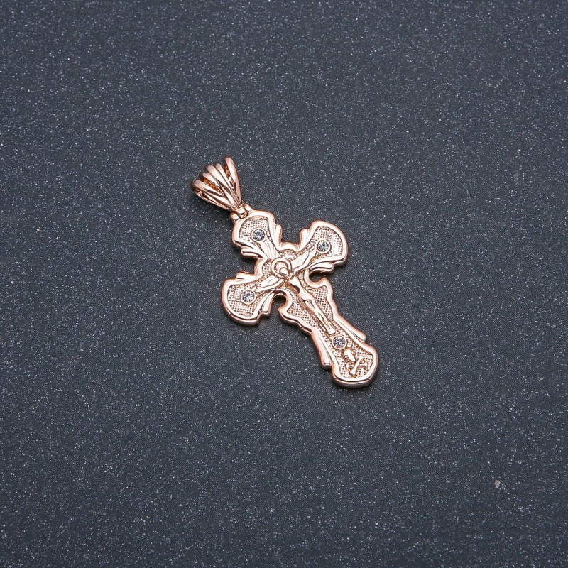 Xuping Cross Pendant, 18K Gold Plating with White Stones, 36x30x19mm +