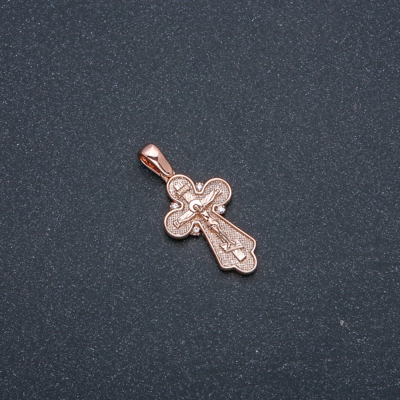 Xuping Cross Pendant, 18K Gold Plating with White Rhinestones, 32x26x15mm +