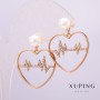 Xuping Earrings, 18K Gold Plating with 6mm +/- Pearl and White Rhinestones, 26x21mm +