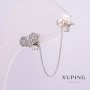 Xuping Rhodium Single Earring, Heart 11x7mm with White Rhinestones on Chain, 44mm Length, 4mm Ball +