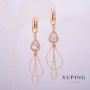 Xuping Earrings, 18K Gold Plating, Teardrop with White Stones and Rhinestones 9x12mm, Earring Length 64mm +