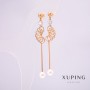Xuping Earrings 18K Gold Plated with 8mm Pearl and White Stone, Length 77mm +