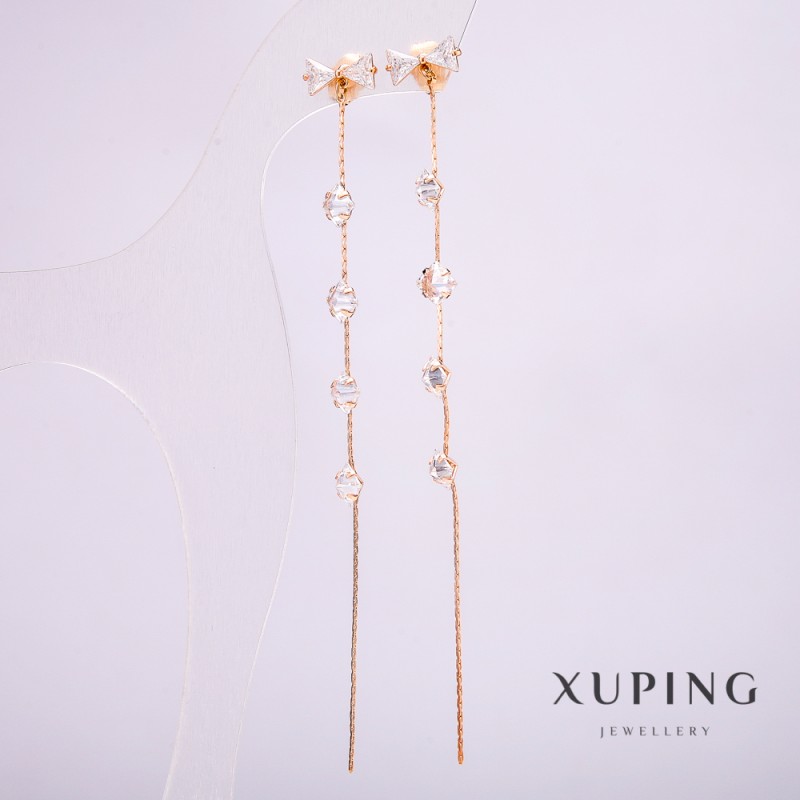 Xuping Earrings 18K Gold Plated with White Stones, Diameter 5mm, Length 109mm +