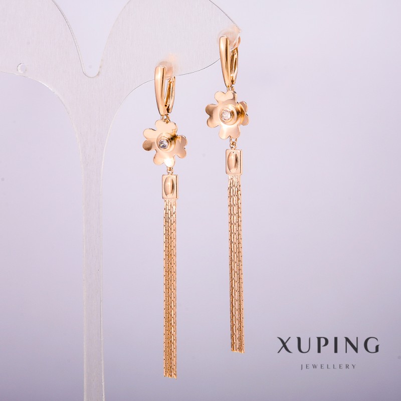 Xuping Earrings 18K Gold Plated with White Stones, Length 80mm +