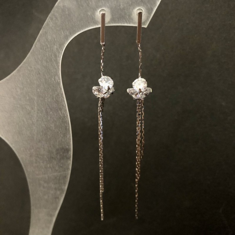 Xuping Rhodium Earrings with White Stones, 80mm+ Length