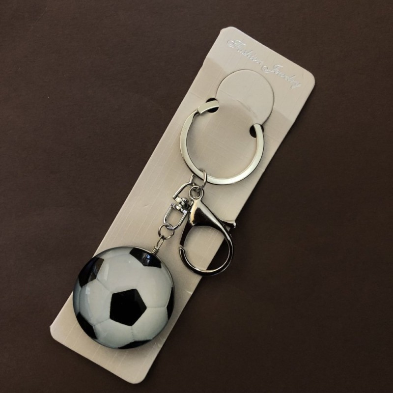 Keyring Sport Football Ball 3D White, Silver Metal, length 10cm