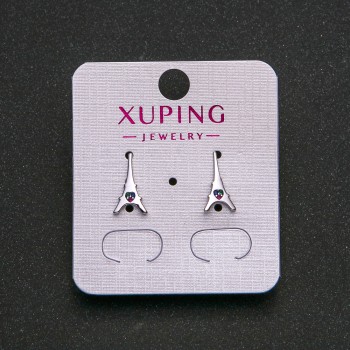 Xuping Rhodium Earrings with Blue, Green and Raspberry Rhinestones, 13x7mm+