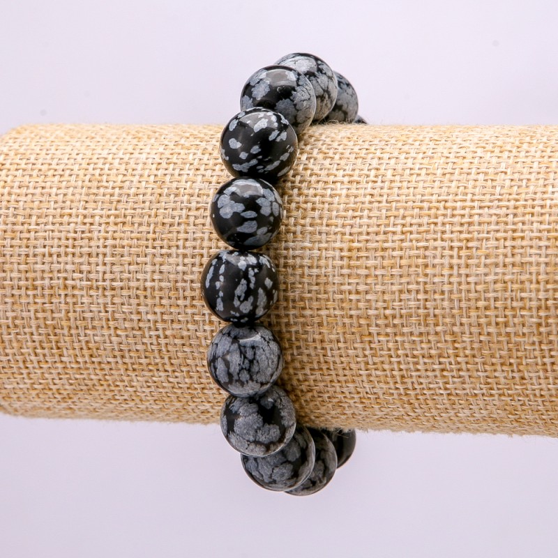 Snowflake Obsidian (Apache Tears) Bracelet, Smooth Beads, 12mm (+/-) Diameter, 18cm Length