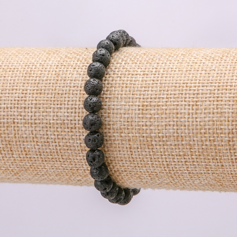 Natural Lava Stone Bead Bracelet, 6mm Diameter, 18cm Length