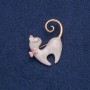 Cat Brooch with Pink Bow, Pearl Enamel, Gold-Tone Metal, 39x37mm+