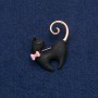 Cat Brooch with Pink Bow, Black Matte Enamel, Gold-Tone Metal, 39x37mm+