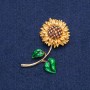 Sunflower Brooch Golden Metal with Golden Petals and Yellow Chameleon Rhinestones 56x27mm +