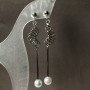 Xuping Rhodium Earrings with 8mm Pearl and White Stone, 77mm Length +