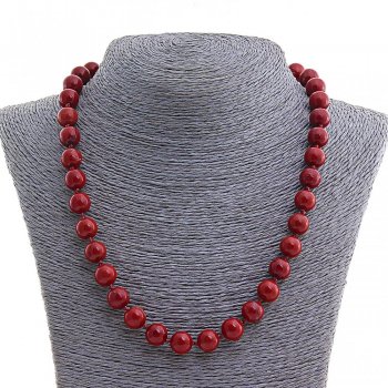 Red Jasper Natural Stone Necklace, Smooth Round Beads, 8mm Diameter, 49cm Length +