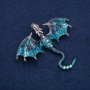 Dragon Brooch Pendant, Silver-Tone Metal, Blue Enamel with Blue and Petrol Rhinestones 70x63mm +