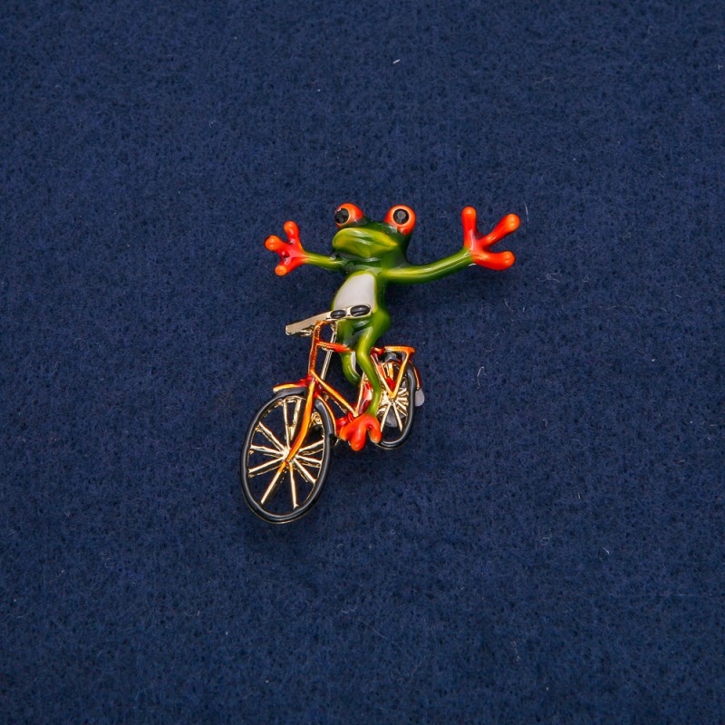 Frog on a Bicycle Brooch 45x33mm+