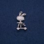 Bunny on a Scooter Brooch with White Rhinestones, Silver-Tone Metal, Black Enamel, Grey Cat's Eye Cabochon 43x21mm +