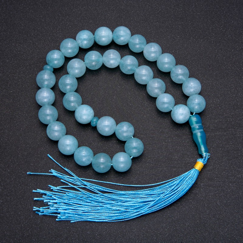 Natural Aquamarine Prayer Beads, 33 Beads, Smooth Ball, Diameter 12mm+- Aquamarine Insert