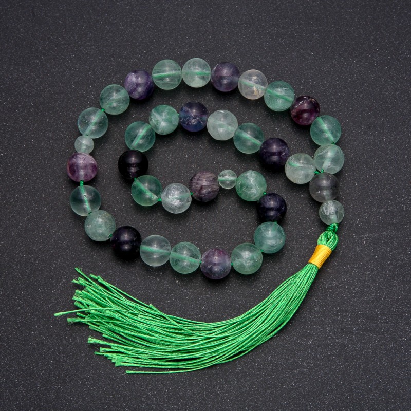 Natural Fluorite Prayer Beads, 33 Beads, Smooth Round Bead, 10mm+/- Diameter, Fluorite Inlay