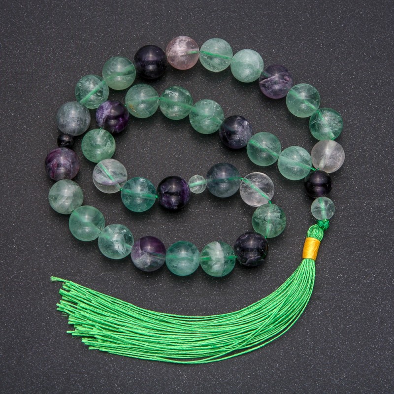 Prayer Beads Made From Natural Fluorite, 33 Beads, Smooth Spheres, 12mm+/- Diameter, Fluorite Inlay