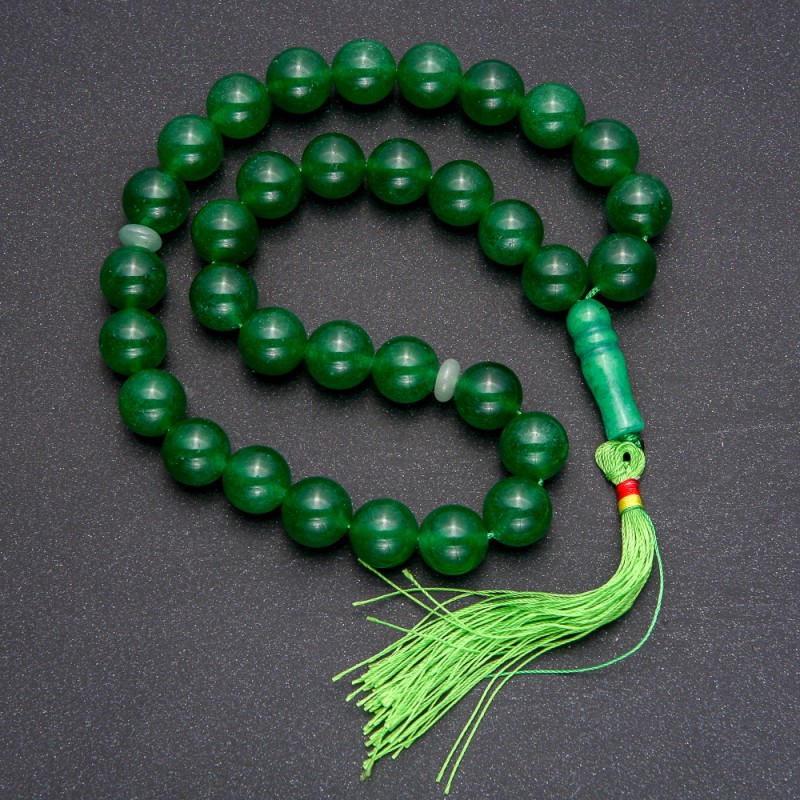 Natural Chrysoprase Prayer Beads, 33 Beads, Smooth Round Bead, 12mm+/- Diameter, Chrysoprase Inlay