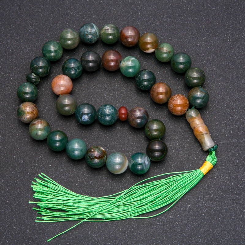 Natural Green Jasper Prayer Beads, 33 Beads, Smooth Round Bead, 12mm+/- Diameter, Green Jasper Inlay