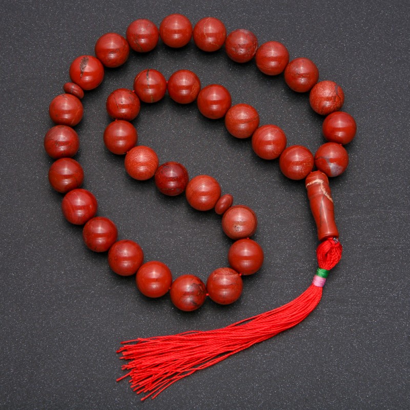 Natural Red Jasper Prayer Beads, 33 Beads, Smooth Round Bead, 12mm+/- Diameter, Red Jasper Inlay