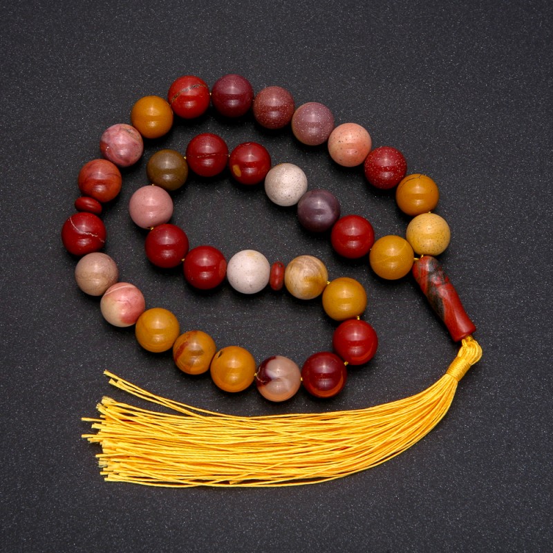 Natural Mookaite Jasper Prayer Beads, 33 Beads, Smooth Round Bead, 12mm+/- Diameter, Mookaite Jasper Inlay