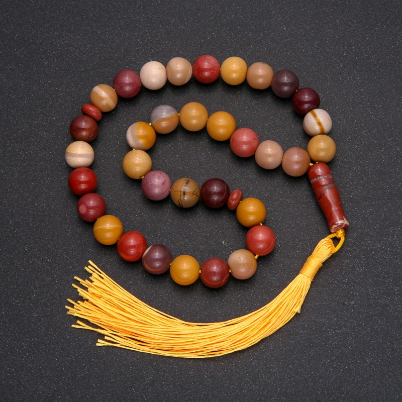 Natural Mookaite Jasper Prayer Beads, 33 Beads, Smooth Round Bead, 10mm+/- Diameter, Mookaite Jasper Inlay