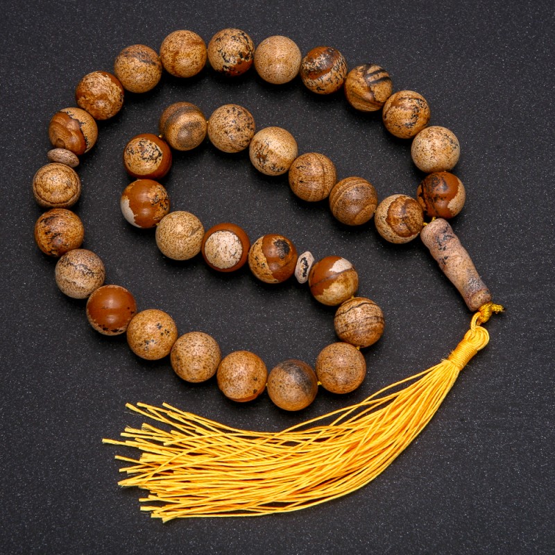 Natural Picture Jasper Prayer Beads, 33 Beads, Smooth Round Bead, 12mm+/- Diameter, Picture Jasper Inlay