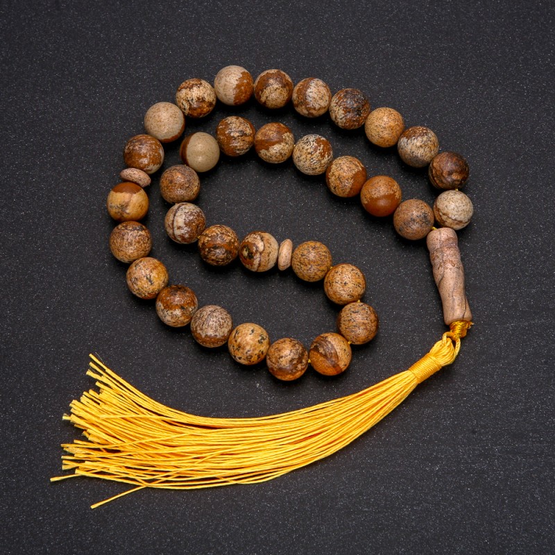 Natural Picture Jasper Prayer Beads, 33 Beads, Smooth Round Bead, 10mm+/- Diameter, Picture Jasper Inlay