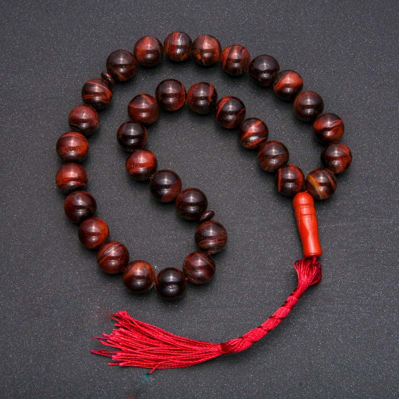 Bull's Eye Natural Stone Prayer Beads, 33 Beads, Smooth Round, 12mm+ Diameter