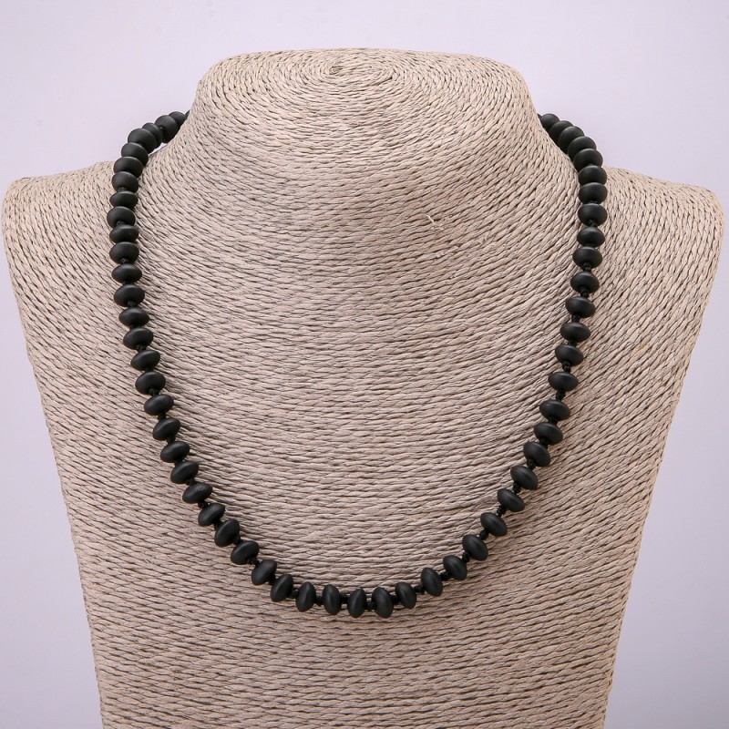 Necklace, Shungite (Synthetic), Smooth Rondelle, 8x5mm+- Diameter, 45mm Length +