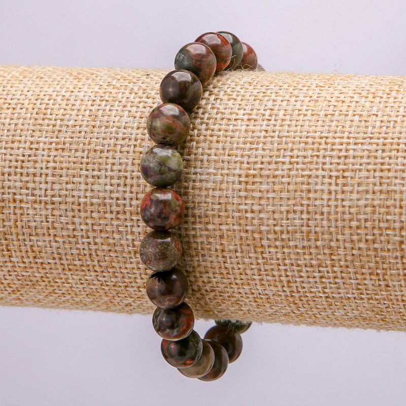 Picasso Jasper Natural Stone Elastic Bracelet, 18cm Circumference, Smooth Round, 8mm+ Diameter