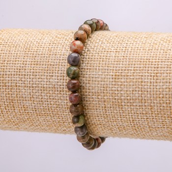 Bracelet on Elastic Band with Natural Picasso Jasper Stone, 18cm Circumference, Smooth Bead, 6mm Diameter +